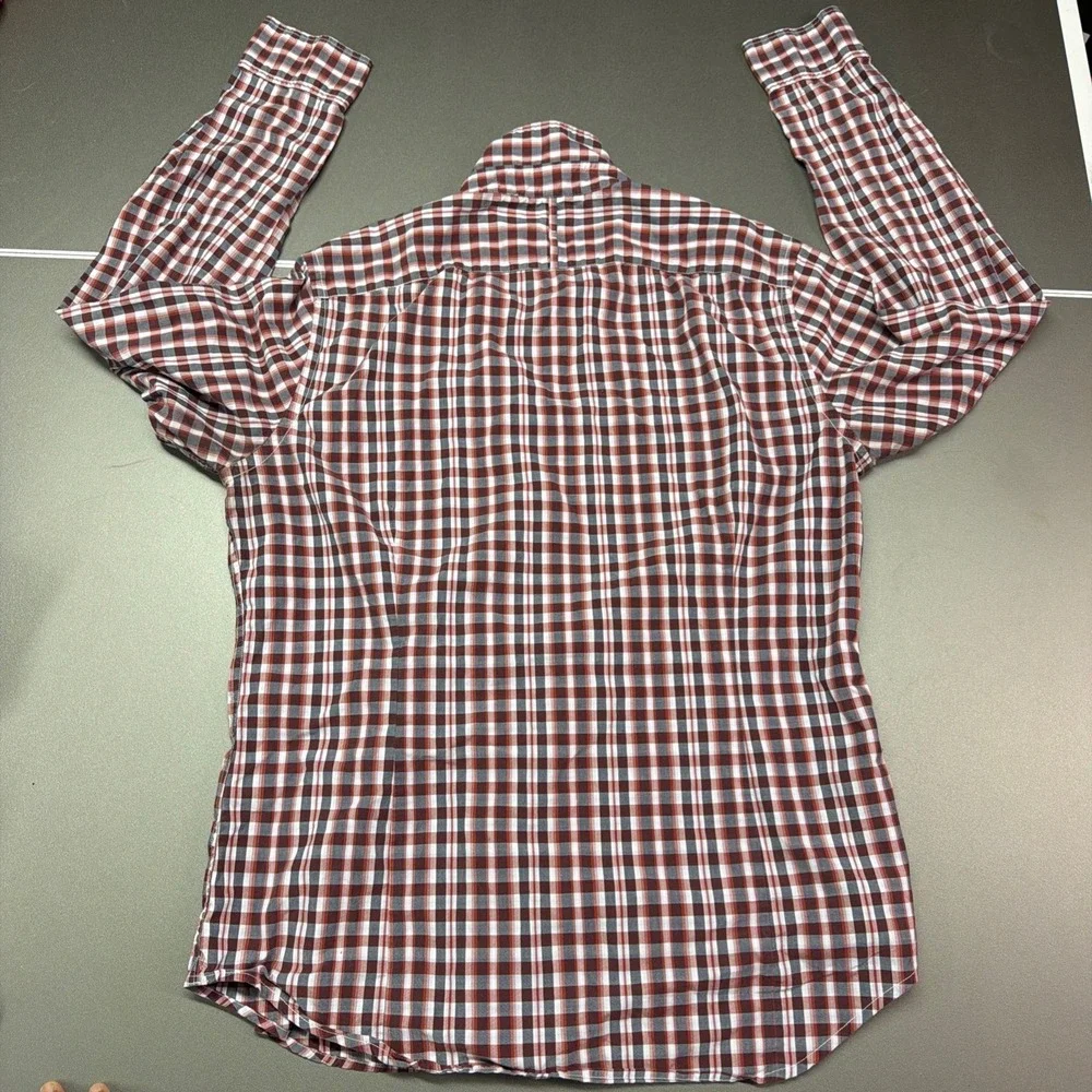 Banana Republic Custom 078 Wash Shirt Large‎ Tailored Slim Fit Plaid Red Blue